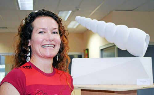Nancy Chapple with her sculpted work ‘Conical Twist’. Nancy Chapple with her sculpted work ‘Conical Twist’.